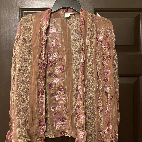 C.W Tops - C.W Women's Light Brown flower texture Cardigan 12